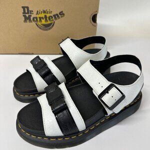 New Dr Martens Romi Crackle White and Black Bow Leather Sandals size 9 Shoes